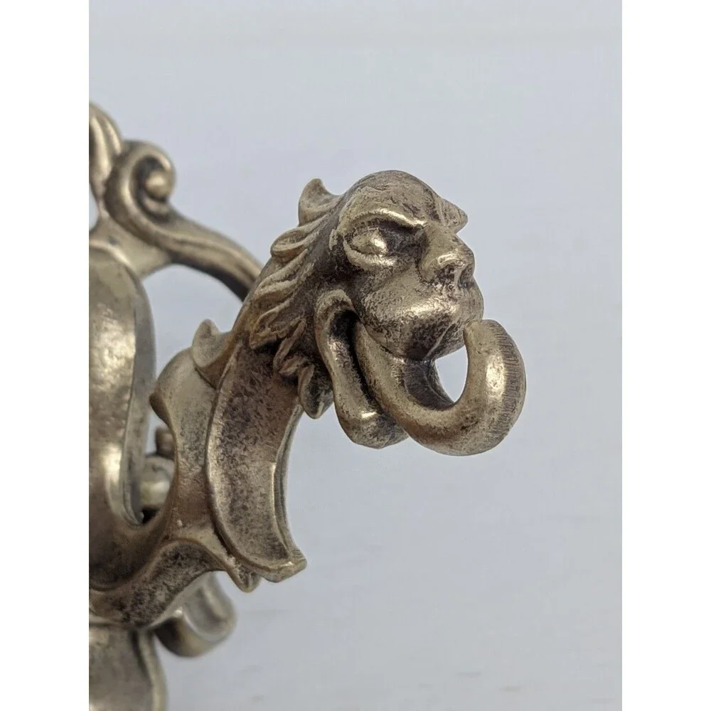 Antique Victorian Cast Brass Lion Gargoyle Wall Hook Coat Hat Gothic Mythical